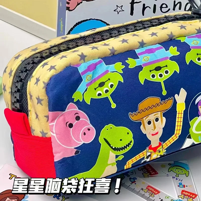 Disney Toy Story Pen Bag Student Cartoon Buzz Lightyear Print Large Zipper Canvas Pencil Bag Girl Large Capacity Makeup Bag Gift