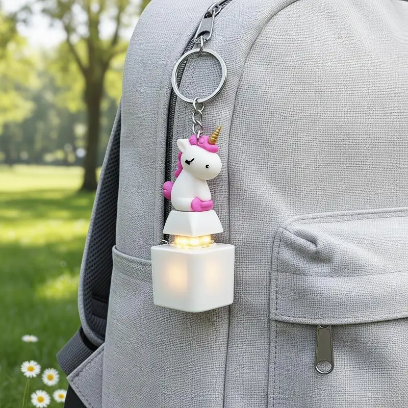 Novelty Mini Cartoon Horse Koala Press Keychain Type-C Rechargeable Sound Light Key Ring for Holiday Souvenir Friends Gift