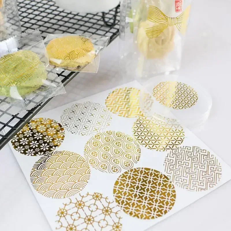 90pcs/lot Gift Stickers For Wedding Bronzing Gold Round Gift Stickers Transparent Baking DIY
