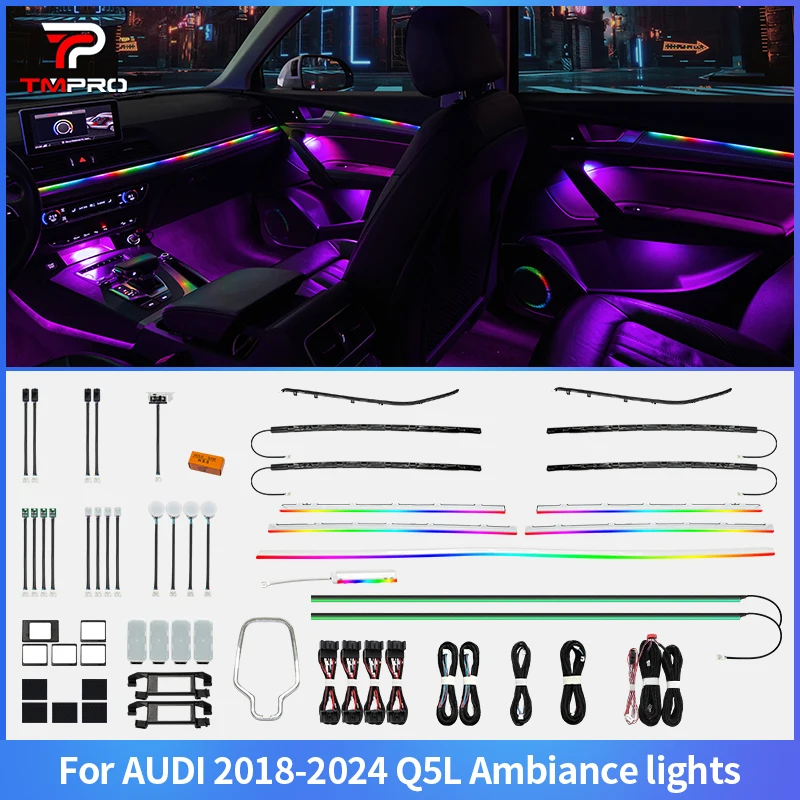 

TMPRO 64 Colors LED Safety assistance systems Ambient Lighting For Audi Q5L 2018-2024 Automotive Interior Decoration