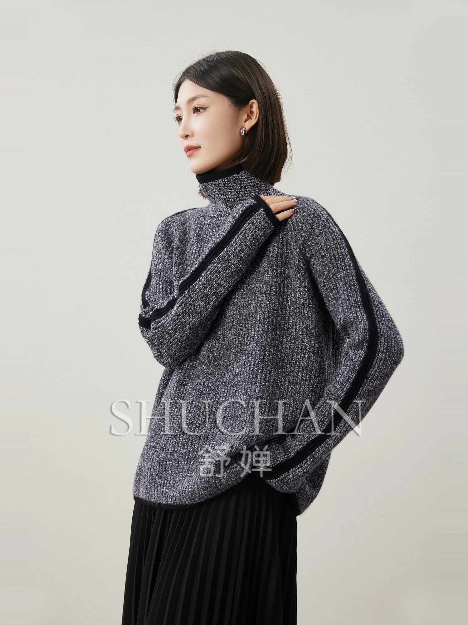 

Contrasting Color Loose Turtleneck Design Sweater 24 Autumn and Winter Pull Femme Long Sleeve Top Sueter Mujer