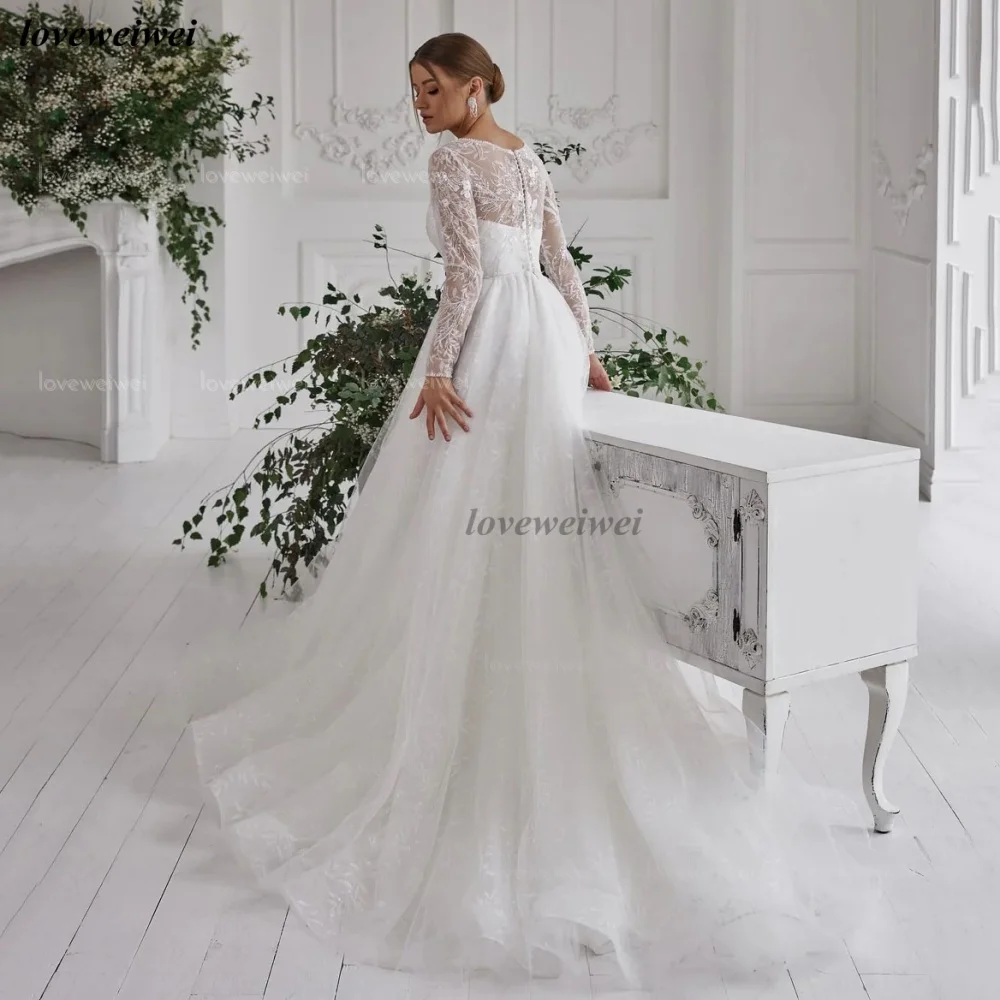 カスタムメイドのウェディングドレス Aライン レース 花嫁ドレス エレガント モダンスタイル スパンコール付きブライダルガウン 長袖 ベスティドス・デ・ノビア