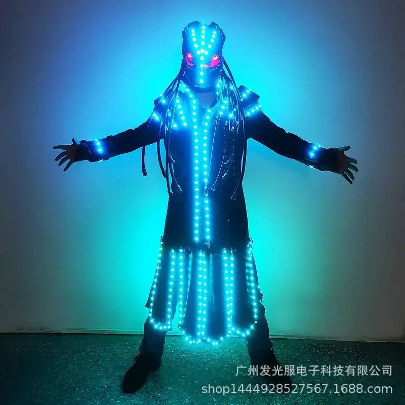 Светодиодный полноцветный светящийся костюм робота, шлем с черепом, креативный костюм, атмосфера, сценический костюм, вечерние костюмы для DJ-бара, шоу, одежда