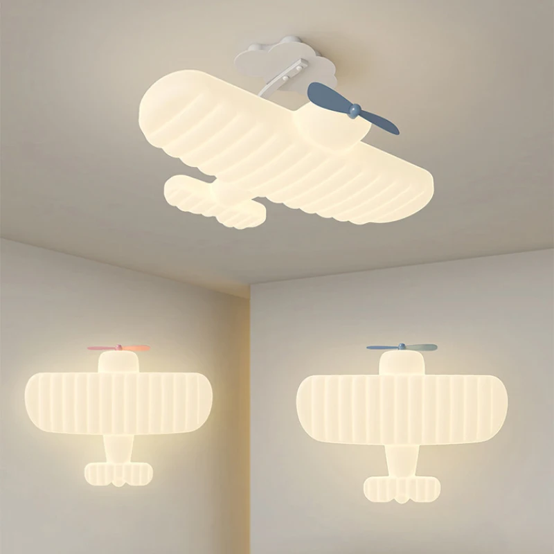 Children's Room Airplane Ceiling Lights LED Blue Pink PE Helicopter Light Creative Warm Baby Room Boy Girl Bedroom Ceiling Lamps