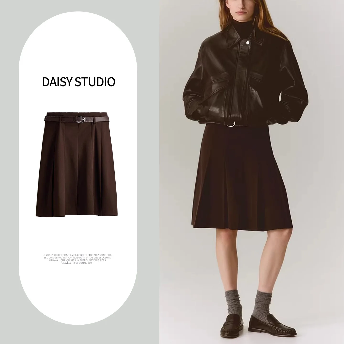 Spring New Women's High Waist A-Line Skirt Casual Style Decorative Pleats Versatile Belted Midi Skirt City Commute Polyester ...