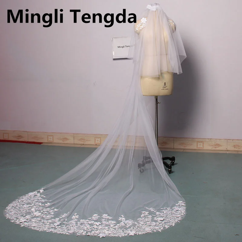 Mingli Tengda Lace Edge Two Layers Wedding Veil 3 M Long Bridal Veils with Metal Comb Wedding Accessories Bride Headdress Velo