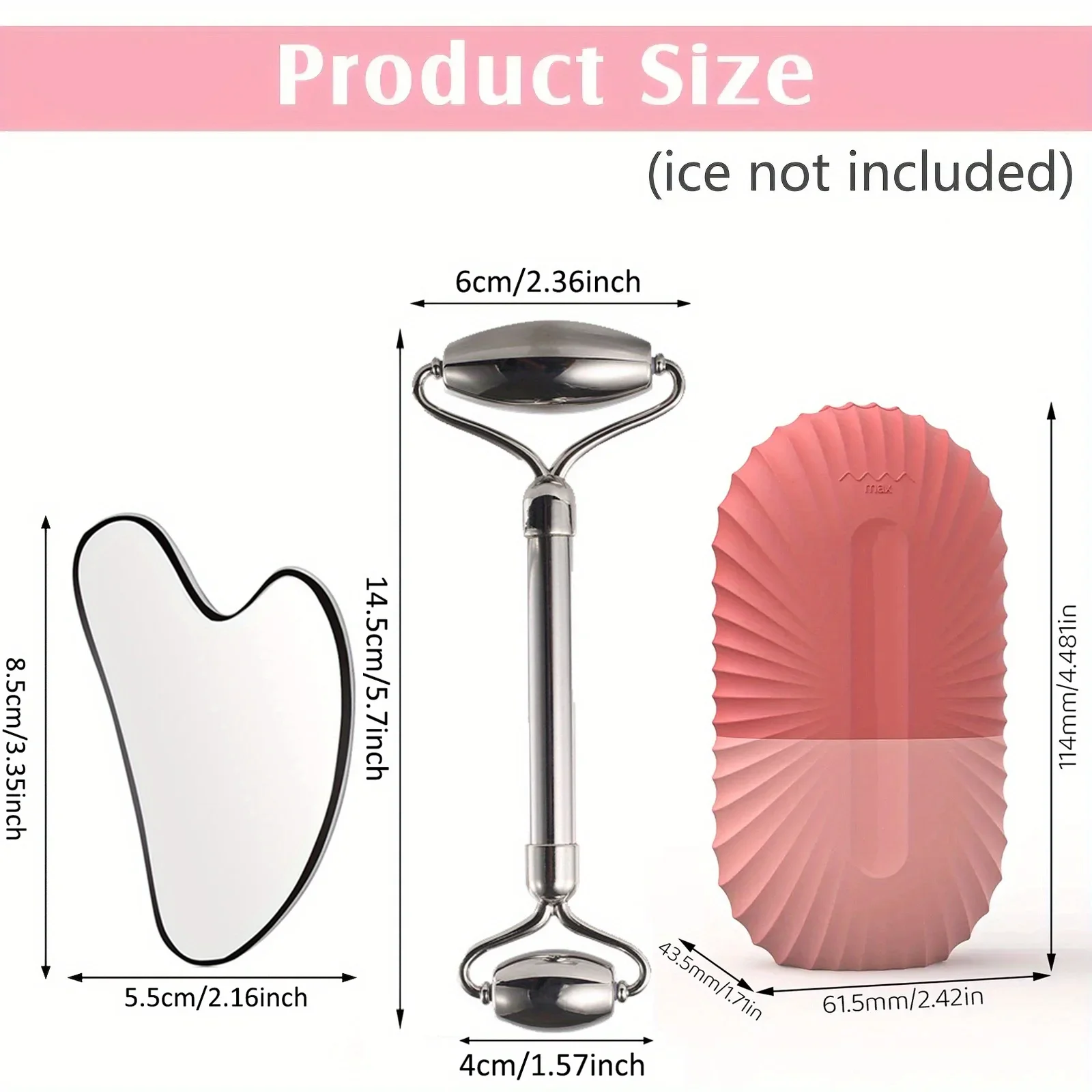3in1 Stainless Steel Ice Face Roller & Gua Sha Facial Skincare Tool Kit Face Lifting Facial Treatment Reduce Acne Skin Care Tool
