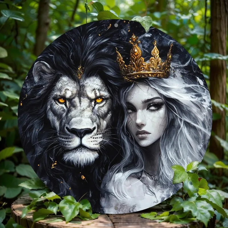 

Lion and Crown Queen 2D Aluminum Metal Sign, Home, Living Room, Office Decor, Party Decoration, Valentine'S Day and Holiday Gift