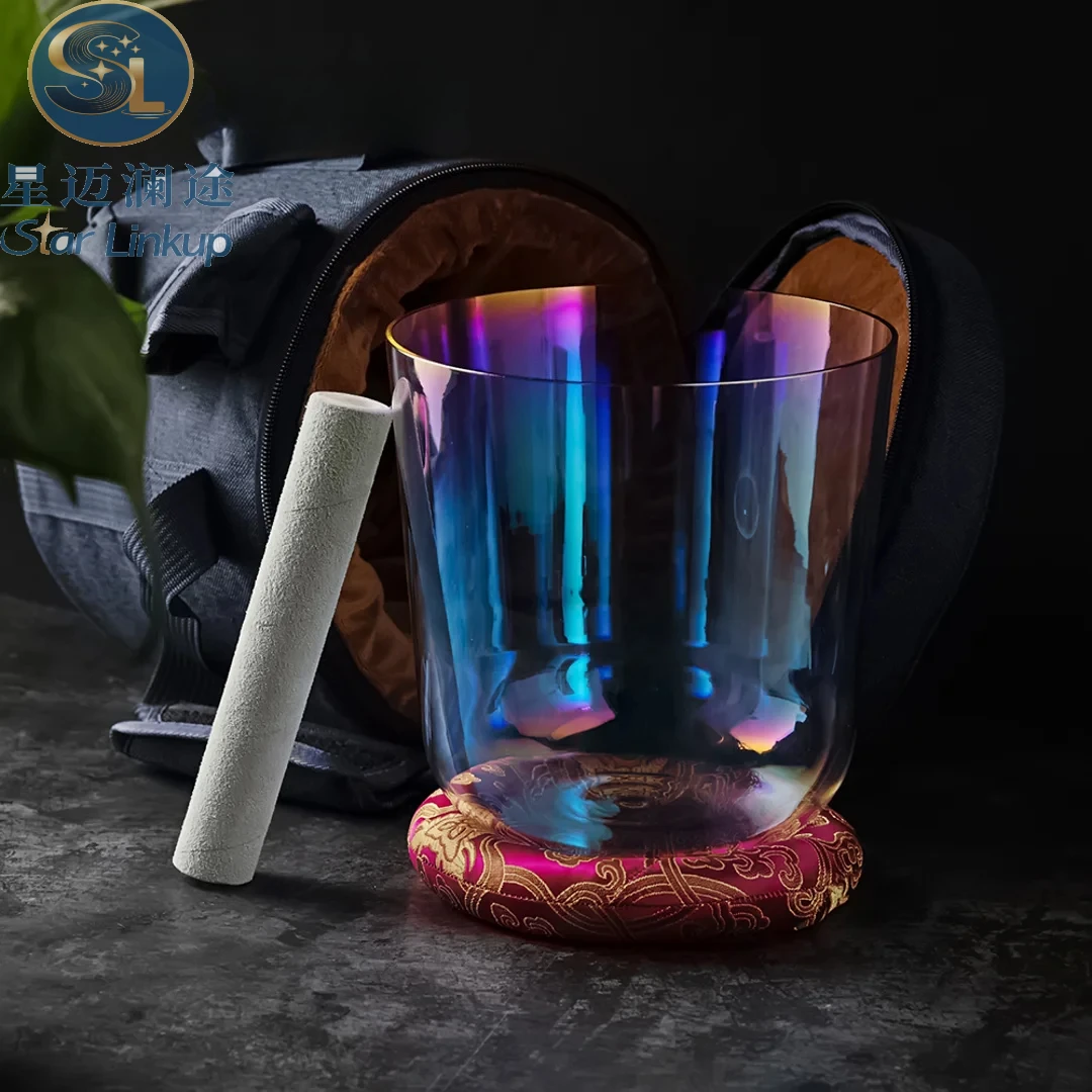 Star Linkup Transparent Rainbow Clear Quartz Crystal Singing Bowl, Hand‑Polished Iridescent Quartz Sound Vibration Bowl, Professional Sound‑Healing Percussion Musical Instrument for Yoga, Deep Meditation, Chakra Balancing, Energy Cleansing, Stress Relief,