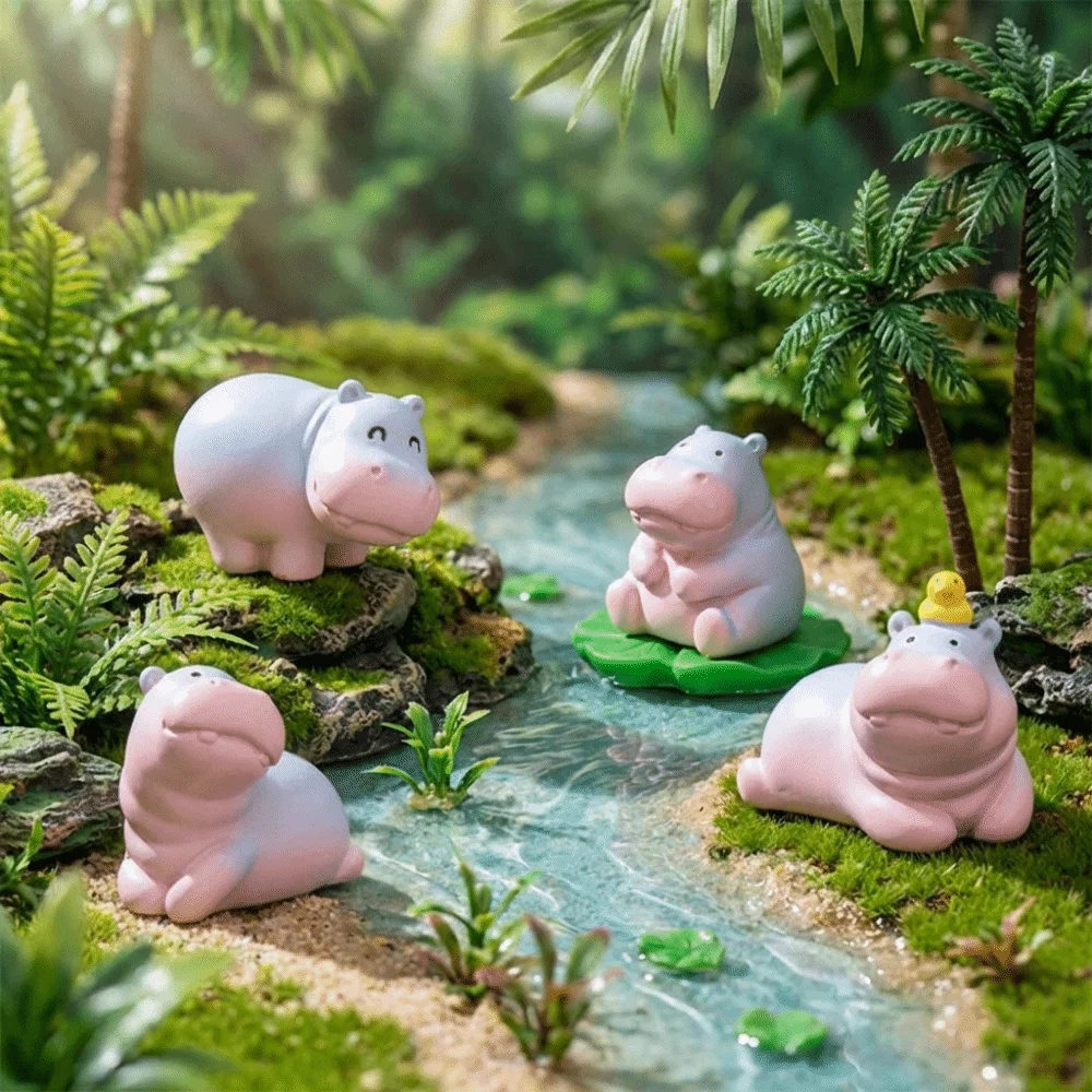Q-like pear-shaped design Resin Hippo Statue Miniature Figure 6 options available Baby hippopotamus figurine Cartoon Style