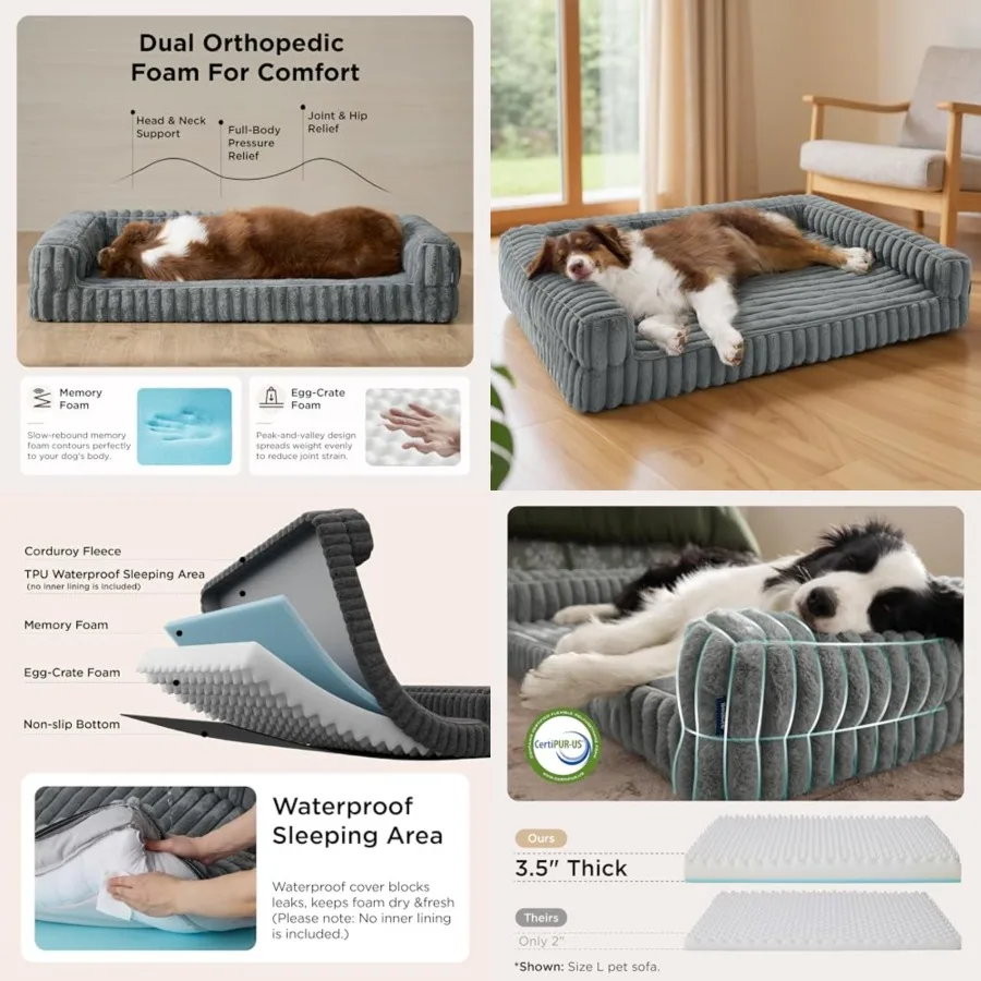 

ComfyFleece™ Orthopedic Dog Beds Large Sized Dog, Waterproof Memory Foam Pet Couch Sofa with Sides, Non-Slip Bottom and Egg-Cra
