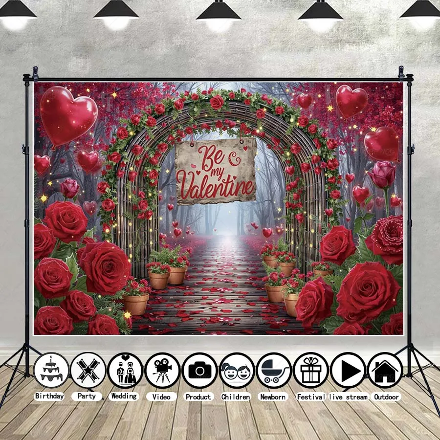 

MOON.QG Valentine's Day Decoration Love Portrait Backdrop Balloon Flower Path Maternity Women Studio Background Photozone