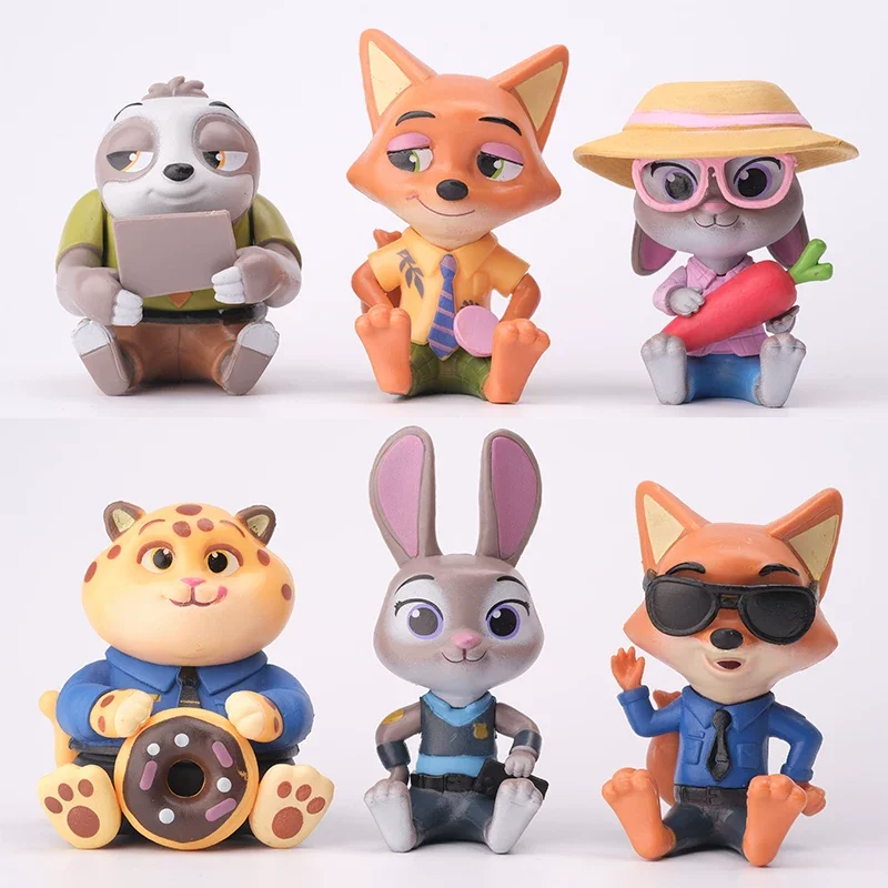 6 Stück Zootopia 8 cm süße sitzende Figuren Judy Nick PVC Modell Anime Spielzeug Kuchen Topper Dekoration Desktop Ornament Sammlergeschenke
