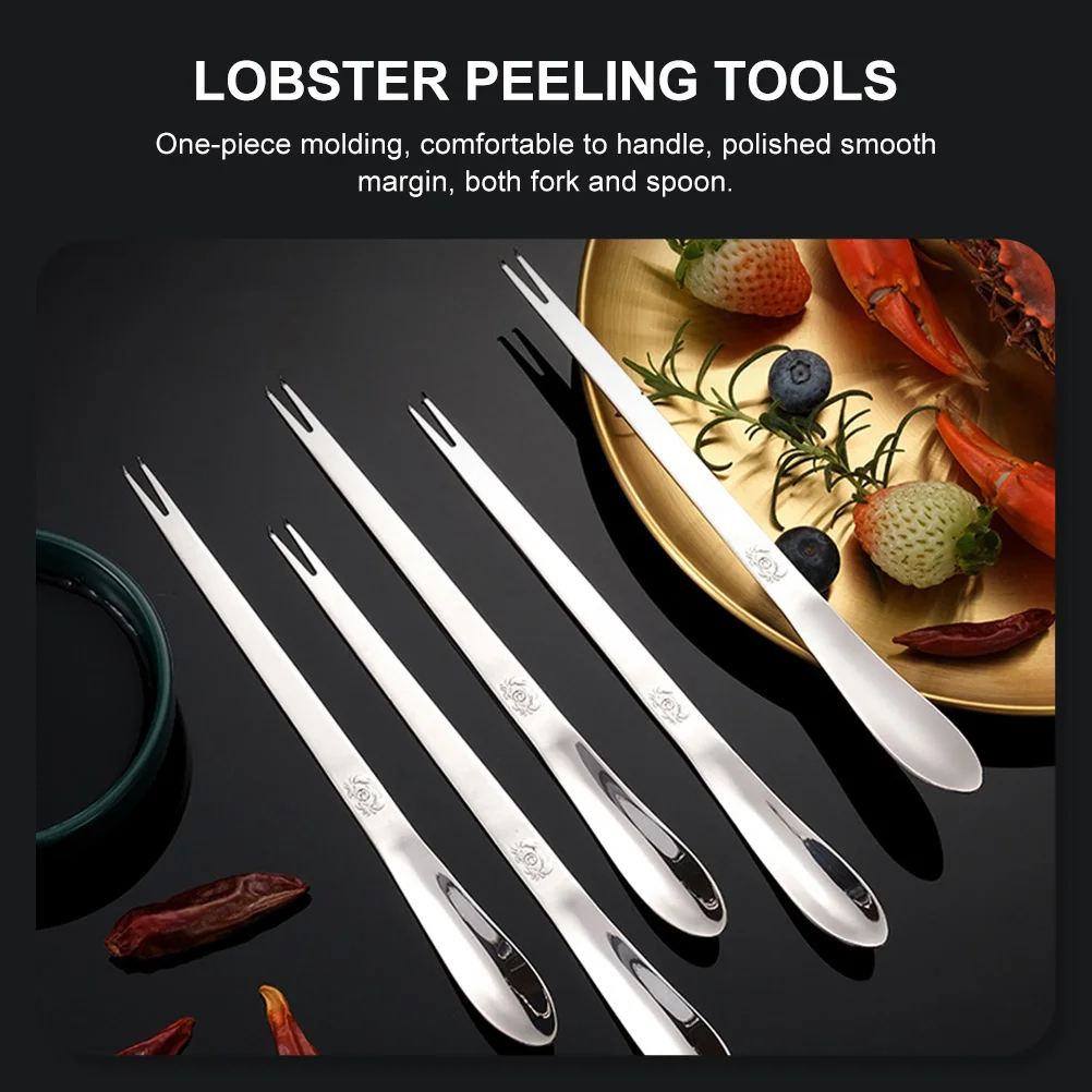 

4 Pcs 304 Stainless Steel Crab Fork Lobster Cracking Tools Seafood Utensils Eating Forks Shellfish Openers Set Kitchen Gadgets