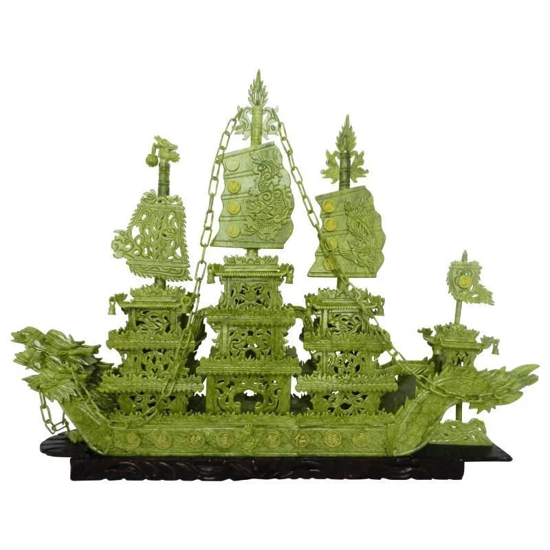 Large jade 1.5 meters dragon boat ornament handicrafts, jade living room lobby ornament office opening gift