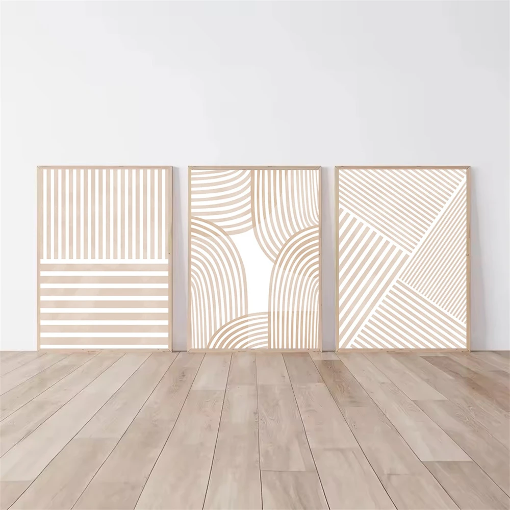 Bohemia Modern Neutral Beige Abstract Art Poster Minimalist Geometric Canvas Painting Line Print Wall Pictures Living Room Decor