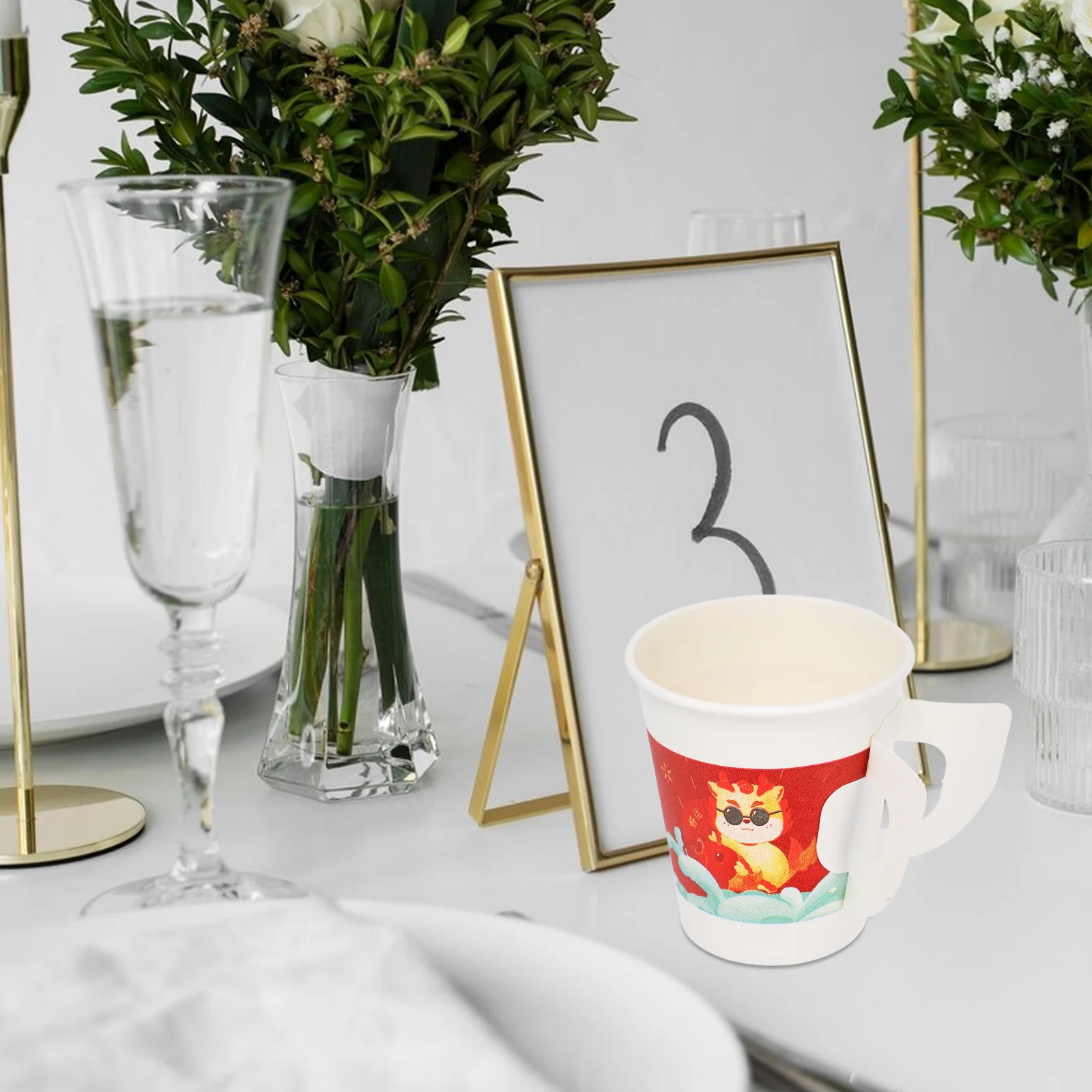 

50Pcs Disposable Paper Cups with Handles Thickened Heat Resistant Paper Coffee Cups for Parties Family Gatherings Celebrations