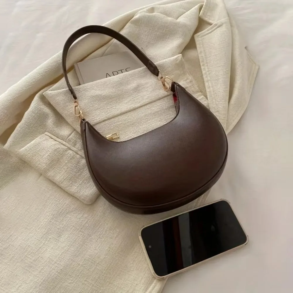 Neue PU-Leder Schultertasche, mondförmig, große Kapazität, Unterarmtasche, unifarbene Tragetasche für Damen – Detail 12