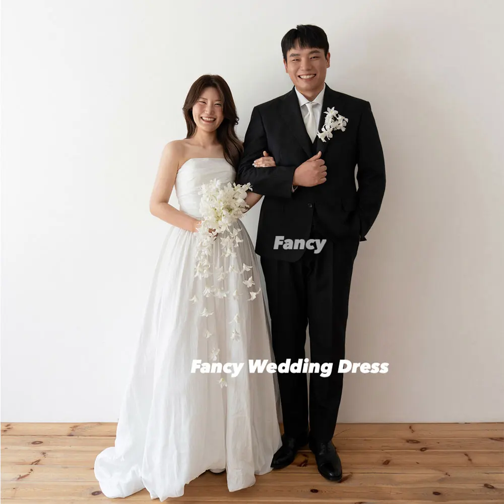 Fancy Simple Mermaid Korea Wedding Dress Elastic Satin Strapless Bridal Gown Back Corset Evening Party Dresses Customized