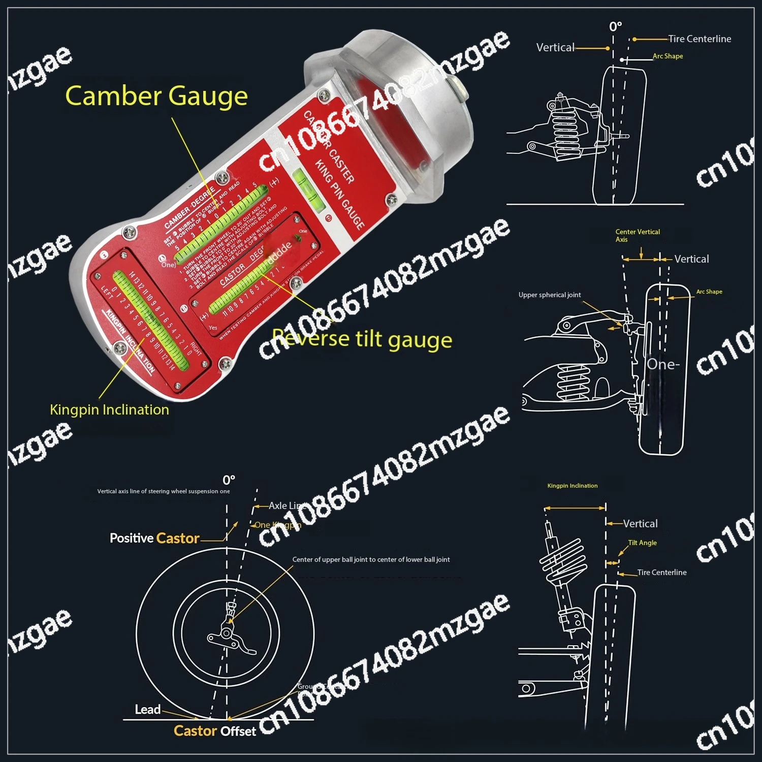 Digital Wheel Alignment Gauge - Portable Camber/Caster/Toe Angle Tester for Front & Rear Car, Truck Tire Positioning Tool