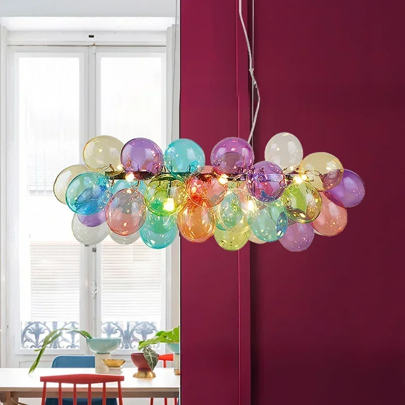 Modern Creative Color Glass Ball Pendant Lights for Living Dining Room Showroom Stair Ceiling Chandelier Home Decor Luminaires