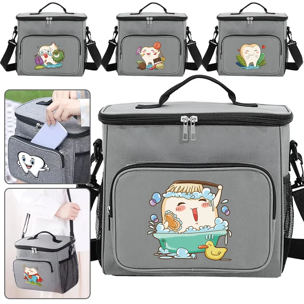 

Compact Lunch Bag for Kids Box in Grey Color for Student Teeth Printing Series Thermal Insulated and Hygiene-Friendly