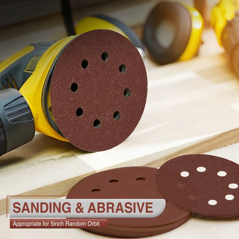 100Pcs Sanding Discs Pads 8 Holes 125Mm Hook And Loop 40 -400 Mixed Grits Sandpaper Sheet For Random Track Sander