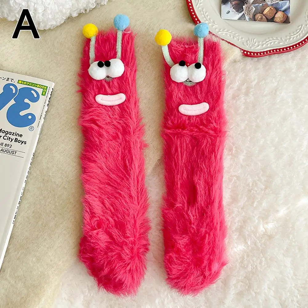 Funny 3D Xmas Cartoon Eyes Coral Velvet Thickened Warm Plush Socks Parent-child Floor Sleeping Socks Coldproof Fluffy Socks gift