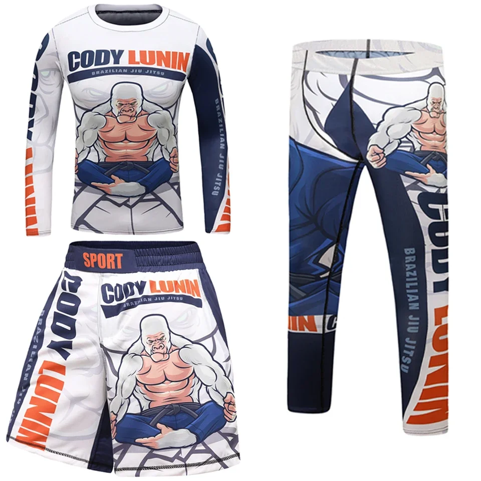 Kid's Sport Suit Running Shirt Pants Set Boys Boxing Shorts Muay Thai Jiu Jitsu Rashguard Children's MMA Training Sportswear