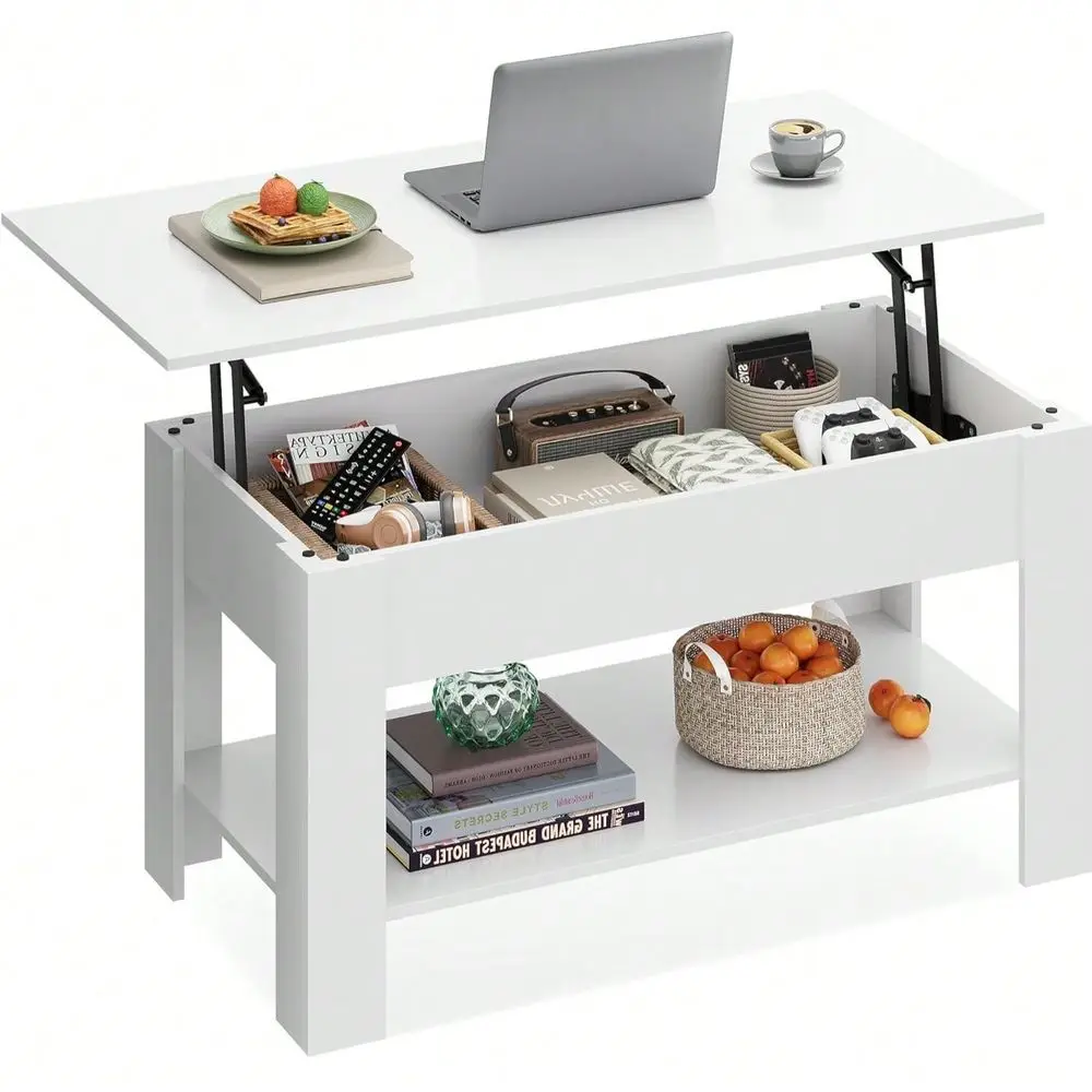 Table, 39 Lift Top Coffee Table With Hidden Compartment, Storage Shelf And Lifting Top For Home Living Room, Office And Recepti