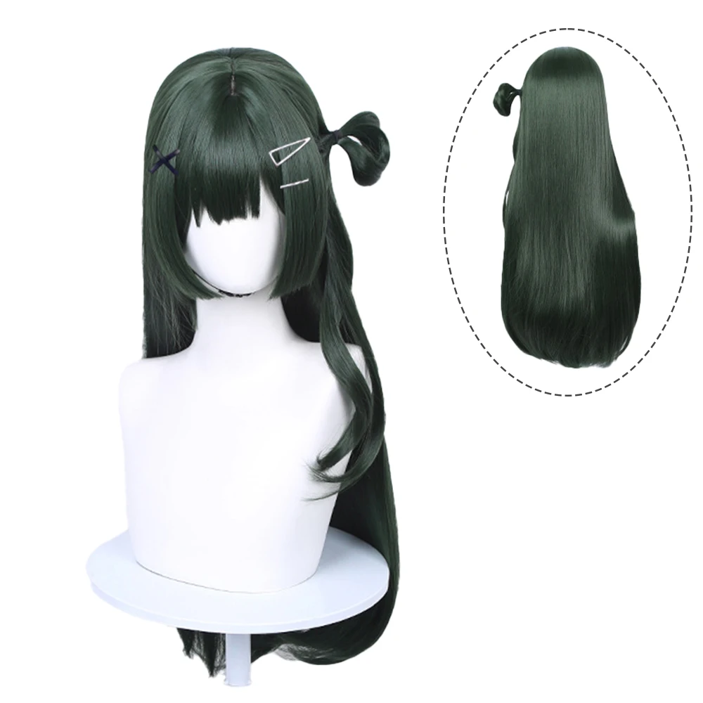 Viola Cosplay Wig Anime BanG Dream Long Dark Green Hair Side Bun Wig for Halloween Comicon Party