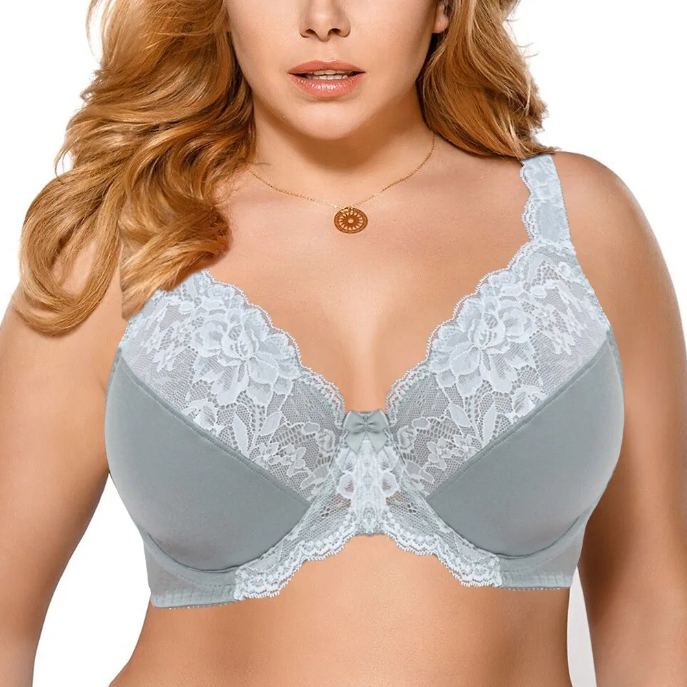 Soutien-gorge en dentelle souple sans doublure pour femmes, sous-vêtements Sexy, Lingerie à armatures, bonnet complet, grande taille C D E F G H I