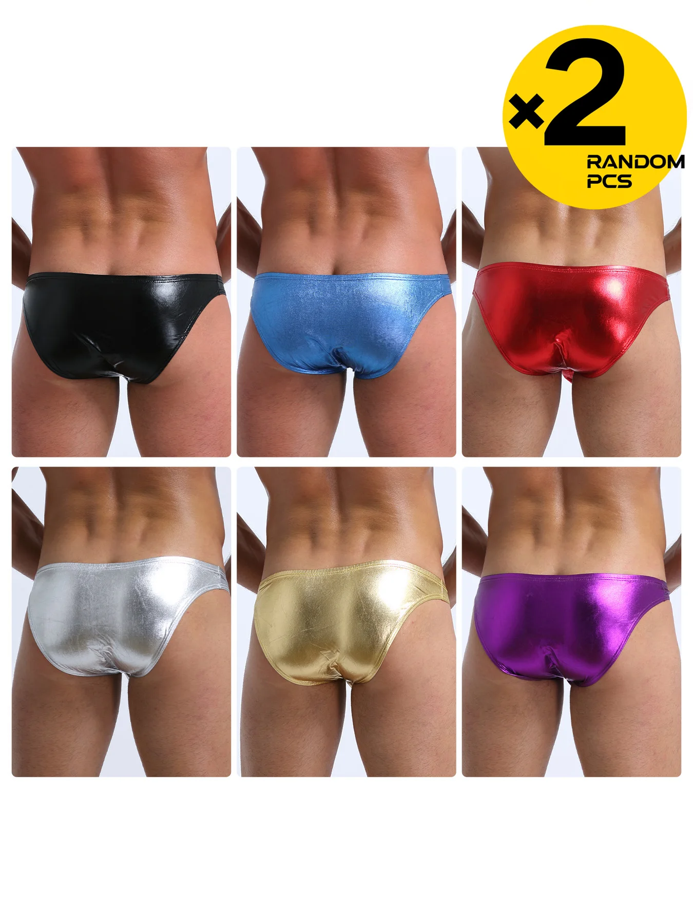 Men's Colorful Faux-Leather Triangle Underwear Dopaamine Inner Pants Close-Fitting Four-Season Briefs 2-Pack Random Colors