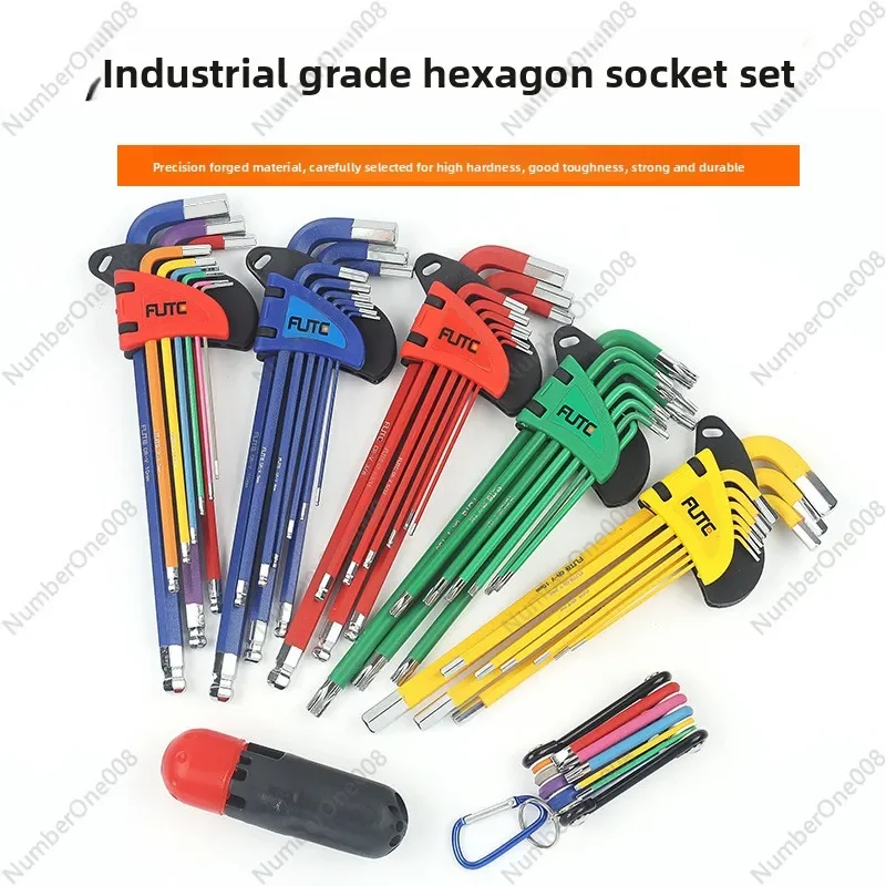 Professional Long Arm Hex Key Set, Metric & SAE Ball End Allen Wrench, Industrial Grade Foldable Tool Kit with Color Code