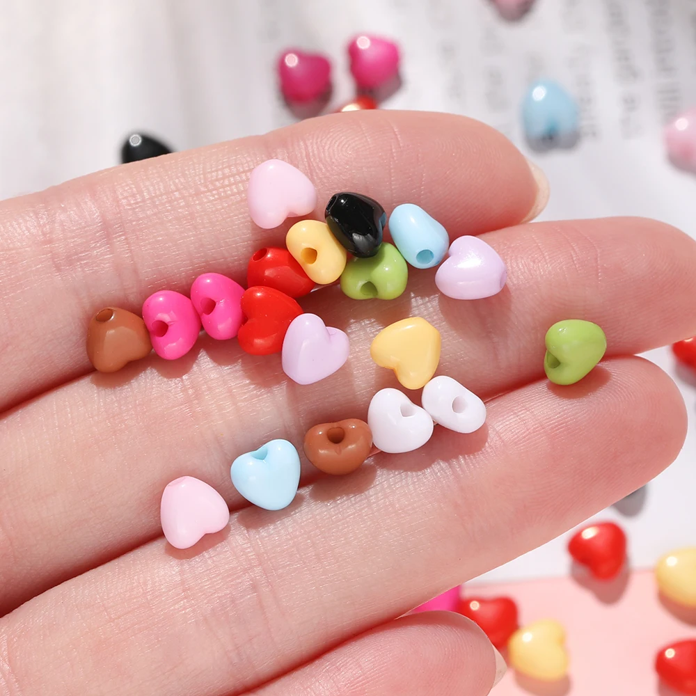 100pcs/Lots Acrylic Heart Shaped Beads Colored Love Spacer Beads for DIY Necklace Bracelet Phone Chain Jewelry Making Findings