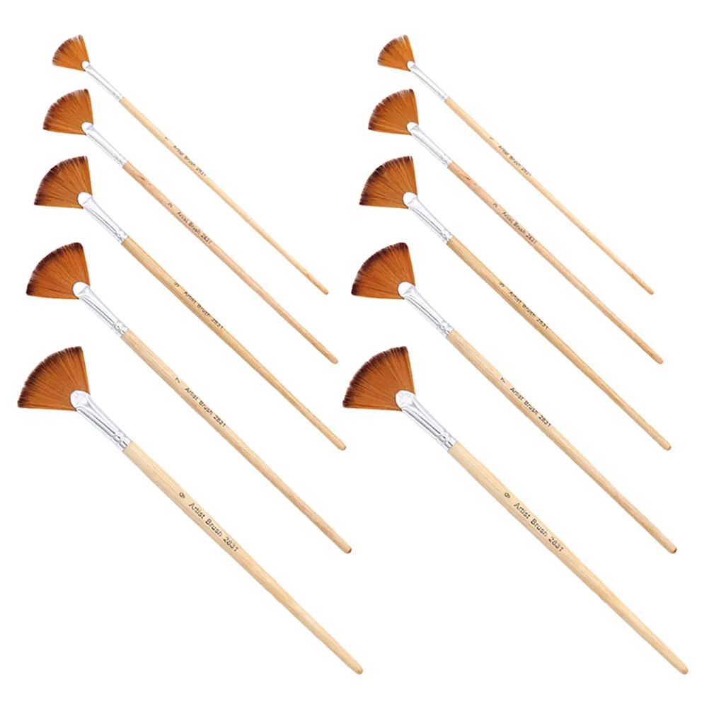 

10 Pcs Paint Brush Set Double Nylon Hair Fan Shaped Stencils Watercolor Acrylic Painting Ergonomic Handle Easy Cleaning