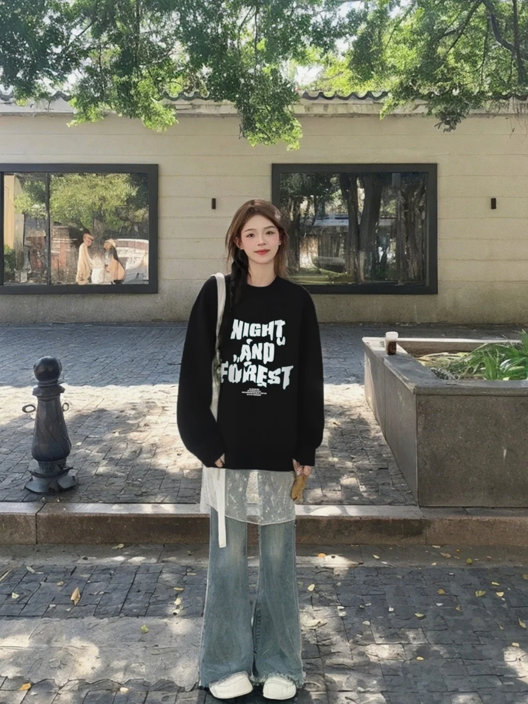 

Bla round Ne Sweatirt Women's Thiened Fce Loose Top Winter Faion Design No Hat Korean Sle Long Sve irt