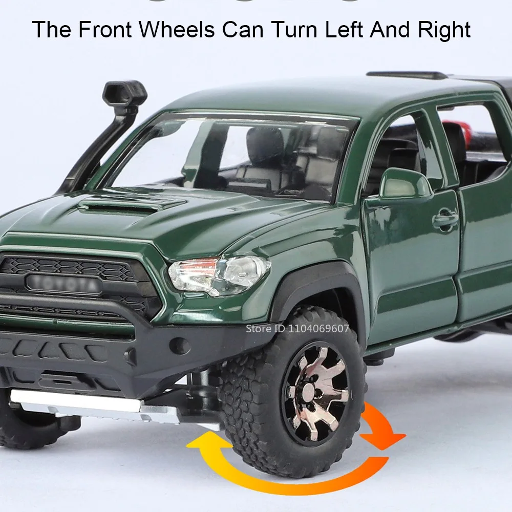 1:32 Tacoma HiLux modelo de juguete vehículos todoterreno aleación Diecast sonido luz puertas abiertas tirar hacia atrás absorción de impacto para regalos de niños
