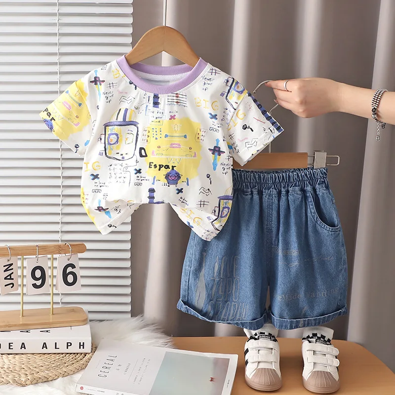 

New Summer Baby Boys Clothes Suit Children Short Sleeved T-Shirt Shorts 2Pcs/Sets Infant Casual Cartoon Clothing Kids Tracksuits
