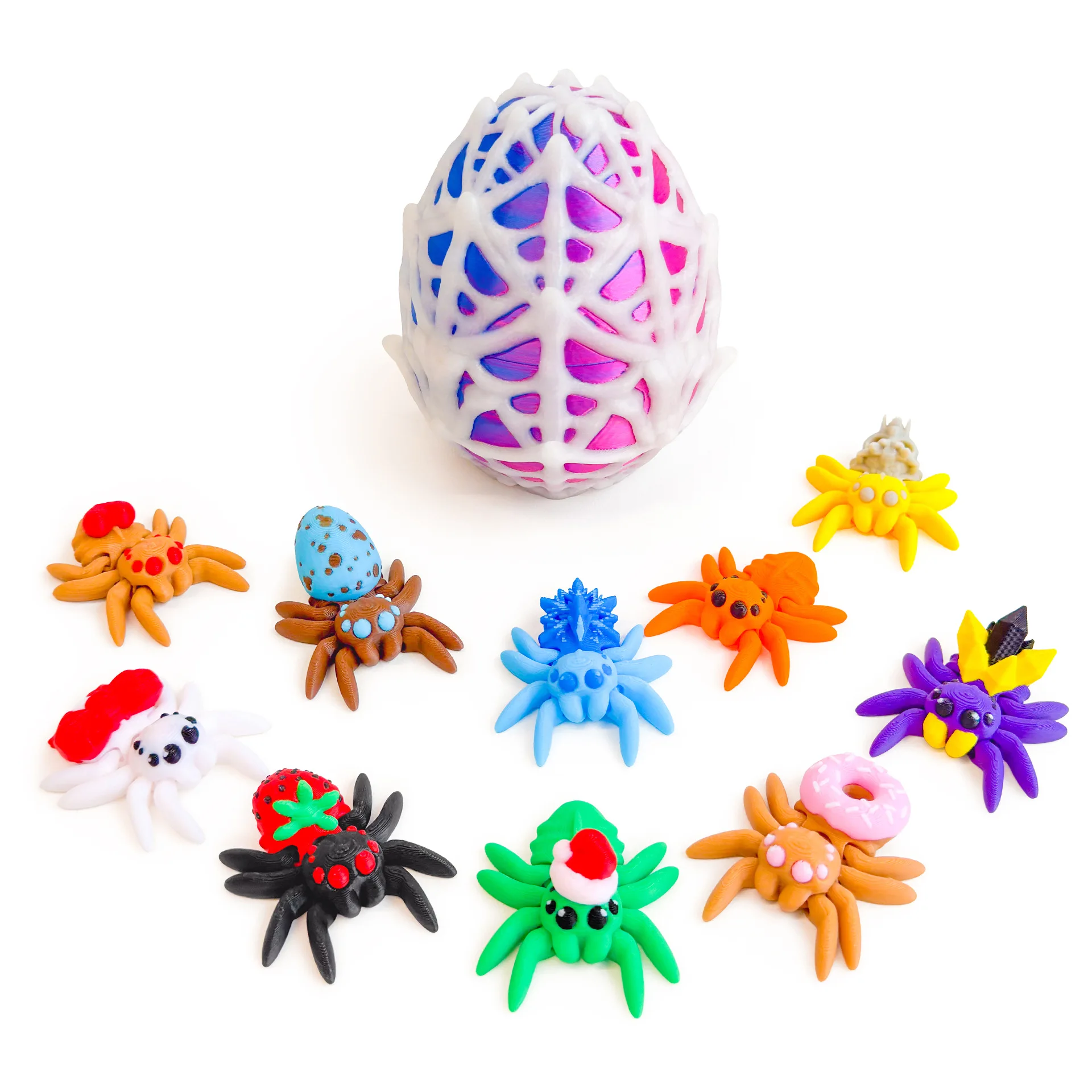 3D Printed Spider Figures Ornament Joint Mobility Luminous Spider Egg Animal Model Home Desk Decoration Kids Gift