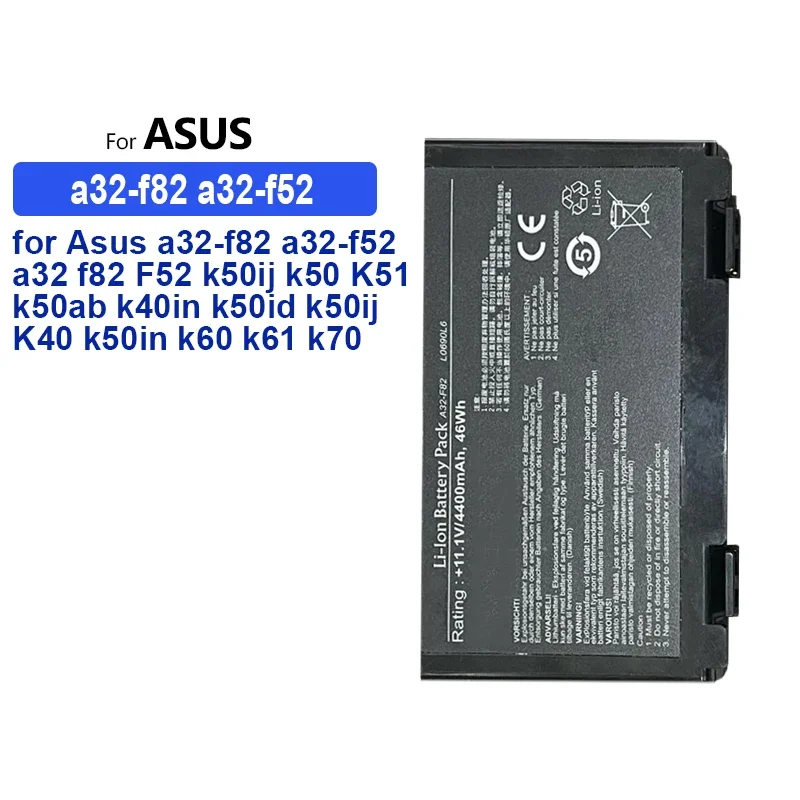 Replacement Battery for Asus a32-f82 a32-f52 a32 f82 F52 k50 K51 k50ab k40in k50id k50ij K40 k50in k60 k61 k70