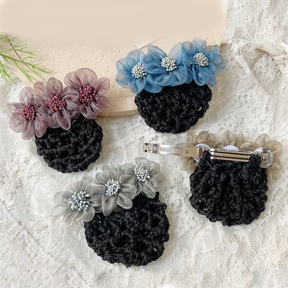 Elegant Lace Flower Spring Clips Crystal Hotel Bun Snood Nurse Pearl Hair Clip Cover Net Hairpins Girl Ponytail Clip Gifts