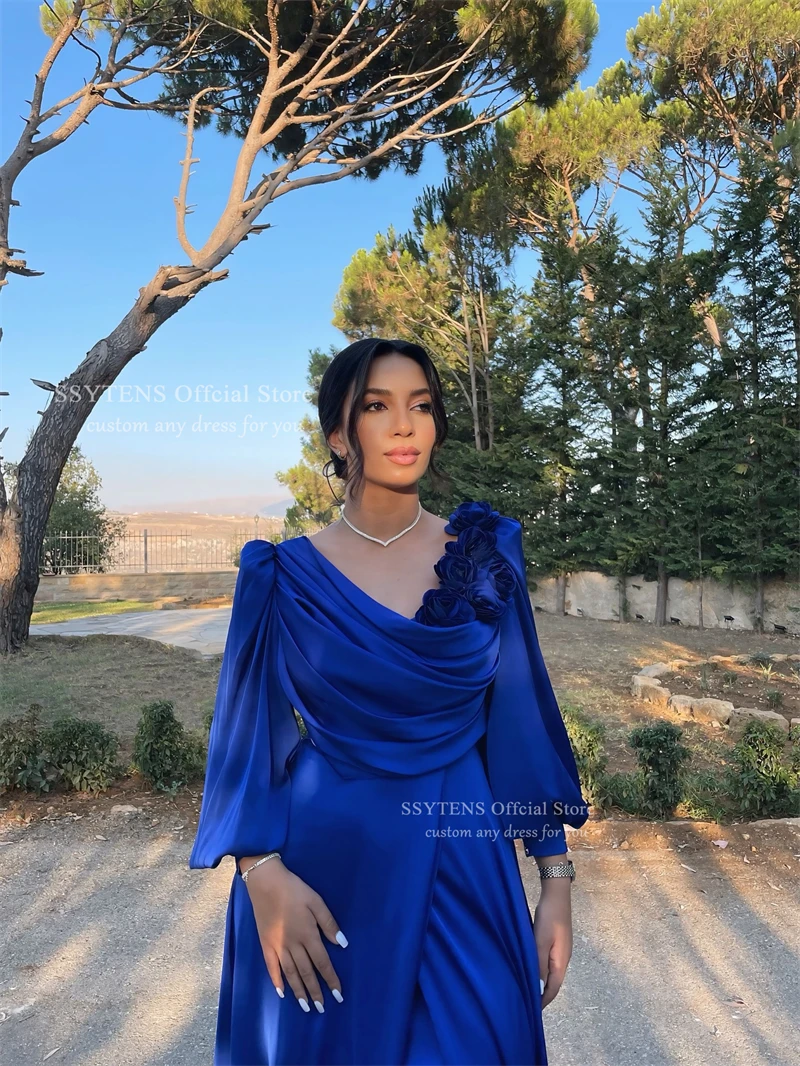 SSYTENS Elegant Royal Blue Prom Dress Full Sleeves Saudi Party Gown Wedding Guest Evening Dress vestidos de fiesta Customized