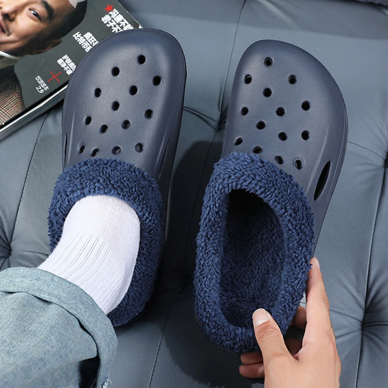 Winter Men Women Slippers Warm Furry Slippers Comfortable Indoor Home Cotton Shoes Casual Soft Plush Fur Clogs For Couple 35-46