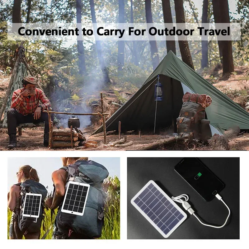 Panel Solar de 2W con USB, cargador de teléfono para exteriores, impermeable para senderismo y Camping, carga Solar portátil, fuente de alimentación móvil de 5V