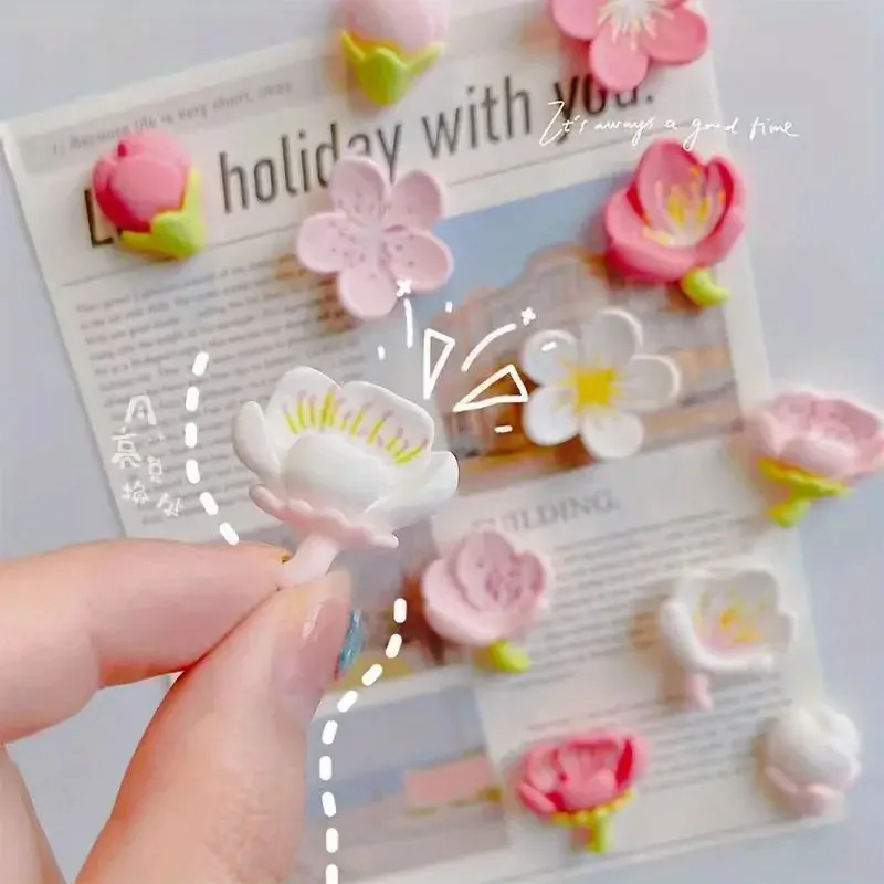 12 قطعة مغناطيس الثلاجة الوردي زهرة الراتنج الزخرفية مغناطيس الثلاجة الإبداعية السبورة الكرتون المغناطيسي ملصق ديكور المنزل