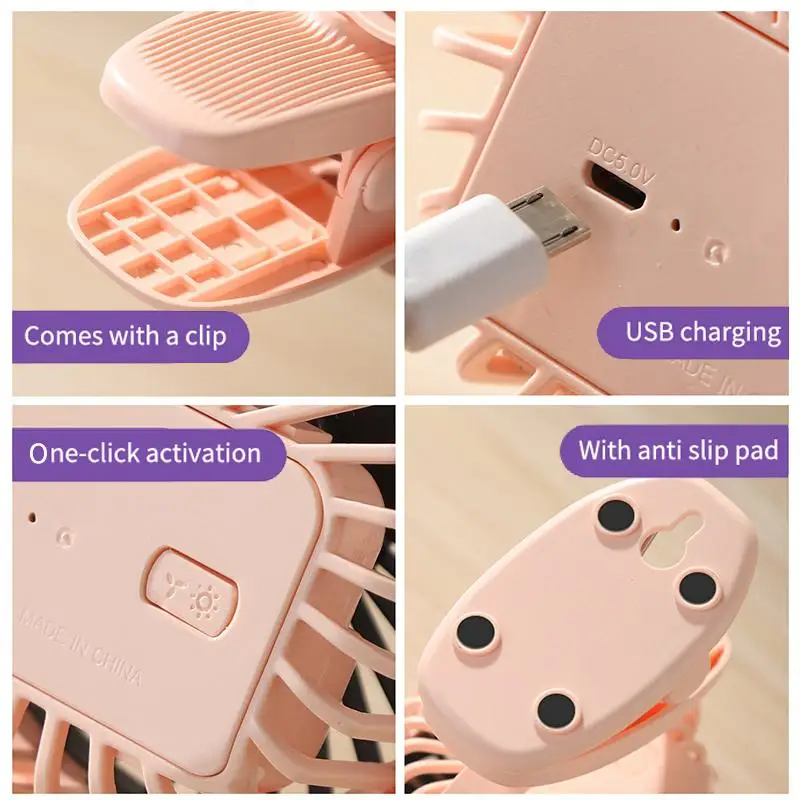 

Clip Fan 3 Speed Electric Fan USB Quiet Mini Home Office Desk Fans Air Cooler Outdoor Portable Cooling Clip On Fan For Strollers