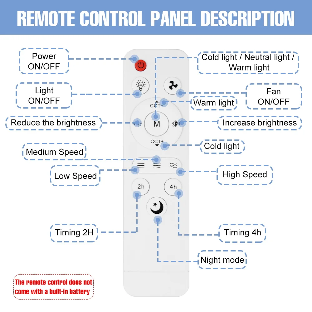 LED Ceiling Fan Lights 30W with Remote Control Dimming LED Fan Light E27 Base 3 colors Timing Function Three-speed fan