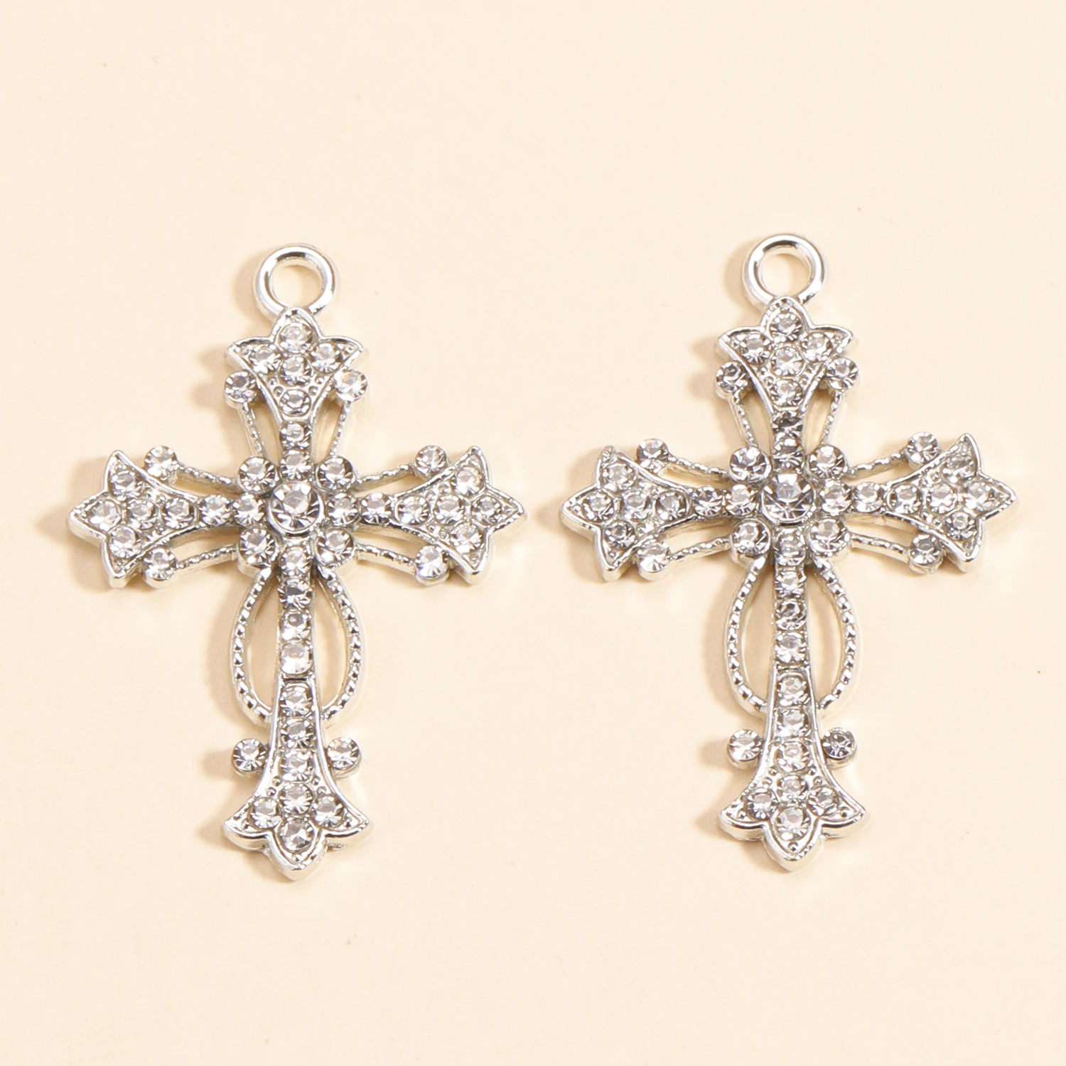 10 Stück exquisite eingelegte Perlen-Kreuz-Anhänger, Zirkon-Legierung, Charms für Schmuckherstellung, DIY-Kreuz-Halsketten-Zubehör, Bastelbedarf – Detail 8