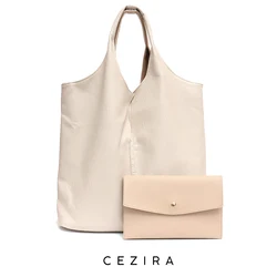 CEZIRA Fashion Individual Design Shoulder Bag For Women Vegan Leather Tote Two Colors Reversible Ladies PU Hobo Coin Purse Femal